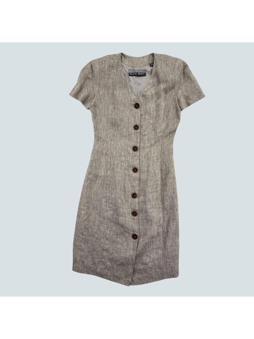 Vintage 90's Linda Allard Ellen Tracy Linen Rayon Button Front Sheath Dress Wome